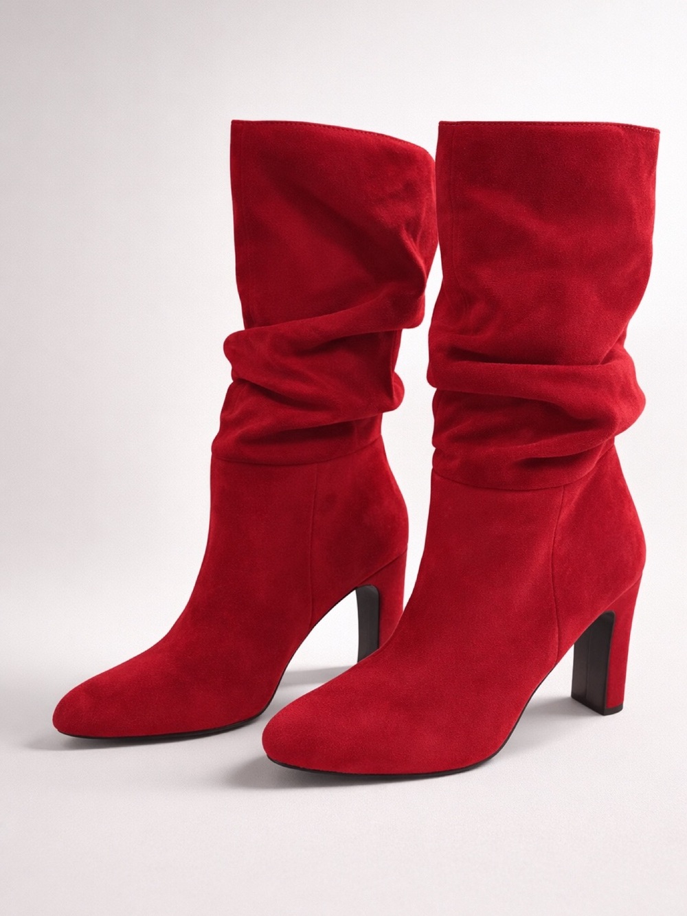 Dream Pairs Red Slouchy Mid-Calf Heeled Boots
